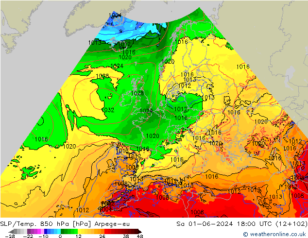 SLP/Temp. 850 hPa Arpege-eu sam 01.06.2024 18 UTC