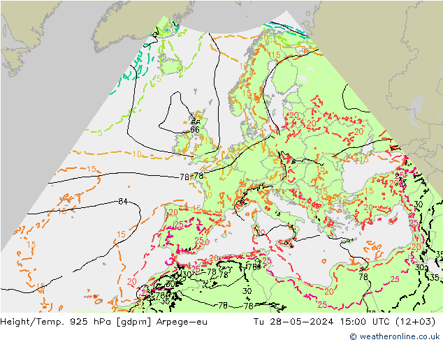 Height/Temp. 925 hPa Arpege-eu Tu 28.05.2024 15 UTC