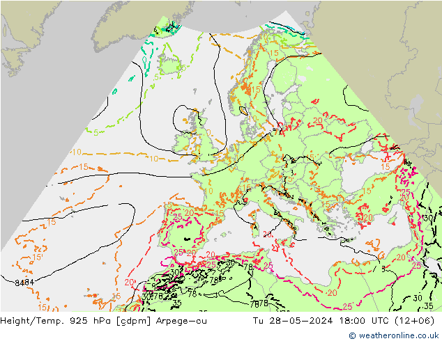 Height/Temp. 925 hPa Arpege-eu Tu 28.05.2024 18 UTC