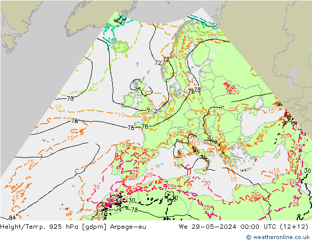 Height/Temp. 925 hPa Arpege-eu We 29.05.2024 00 UTC