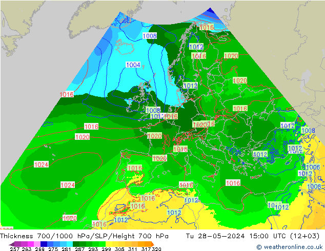 Thck 700-1000 hPa Arpege-eu Út 28.05.2024 15 UTC