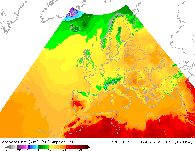 Temperatura (2m) Arpege-eu Sáb 01.06.2024 00 UTC