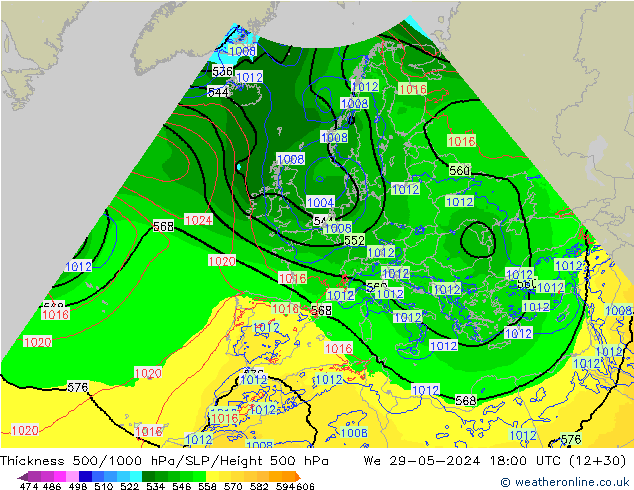 500-1000 hPa Kalınlığı Arpege-eu Çar 29.05.2024 18 UTC