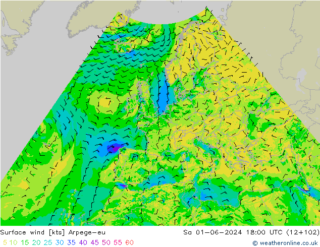 Surface wind Arpege-eu Sa 01.06.2024 18 UTC