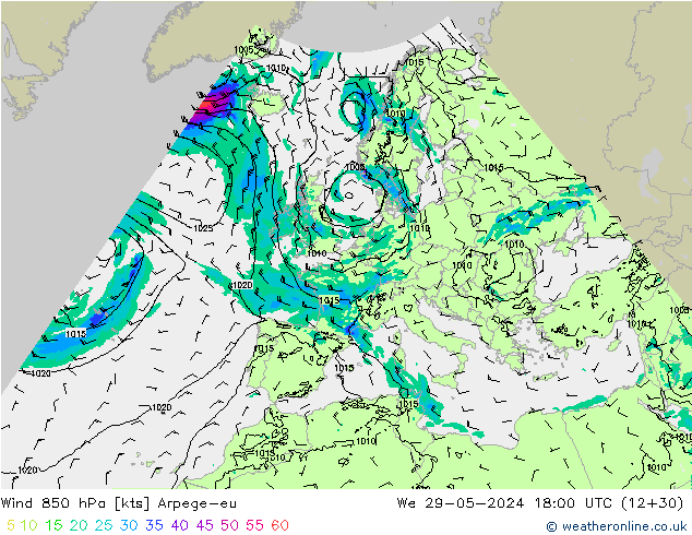 Rüzgar 850 hPa Arpege-eu Çar 29.05.2024 18 UTC