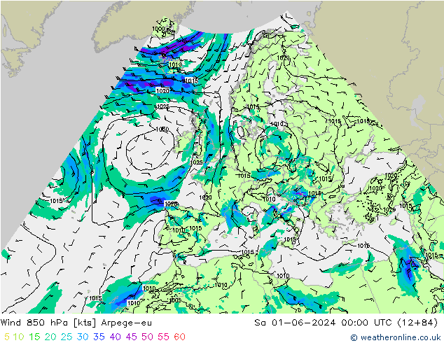 Vent 850 hPa Arpege-eu sam 01.06.2024 00 UTC