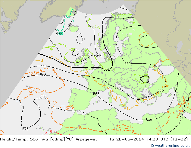 Height/Temp. 500 hPa Arpege-eu mar 28.05.2024 14 UTC