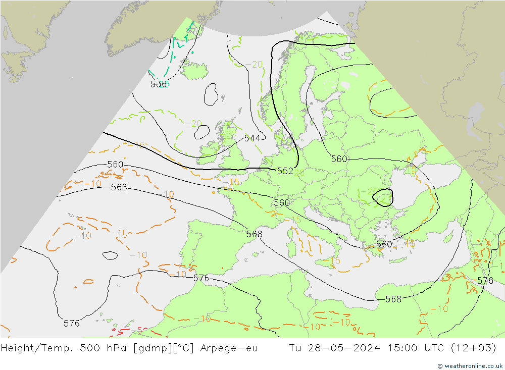 Height/Temp. 500 hPa Arpege-eu  28.05.2024 15 UTC
