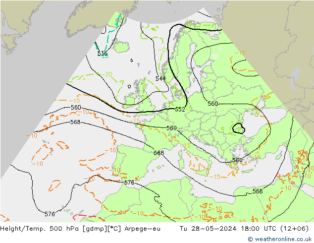 Height/Temp. 500 hPa Arpege-eu Tu 28.05.2024 18 UTC