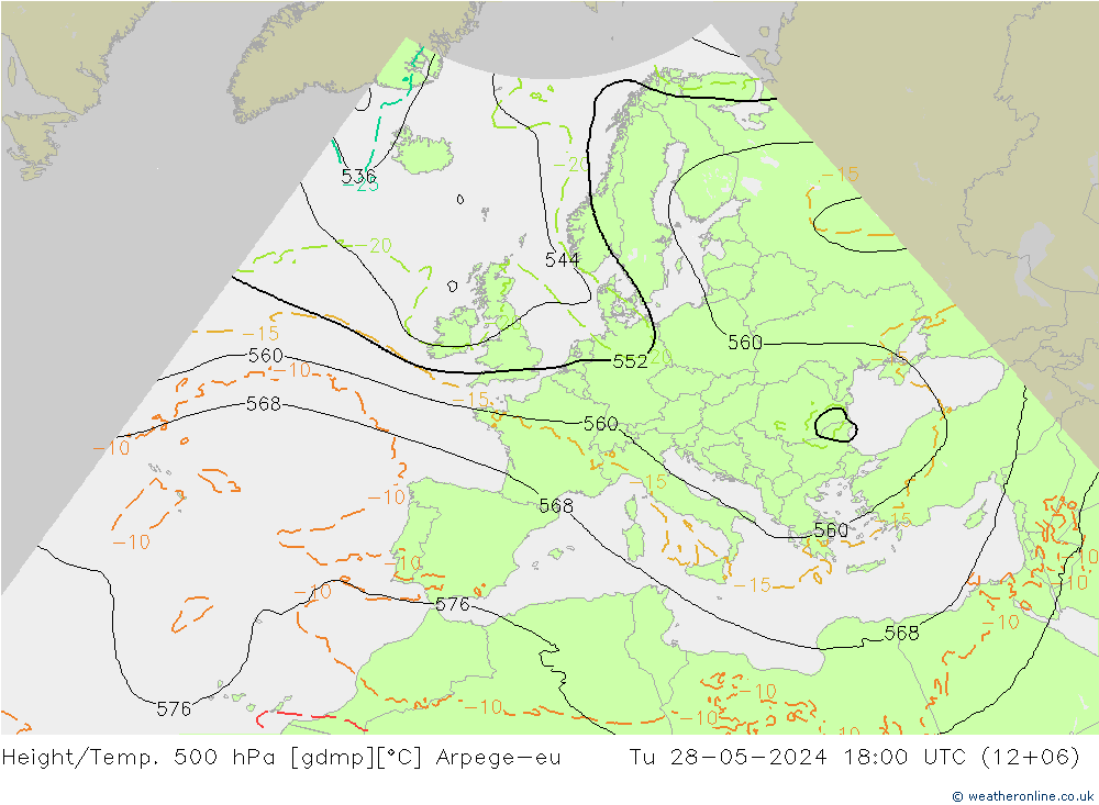 Geop./Temp. 500 hPa Arpege-eu mar 28.05.2024 18 UTC