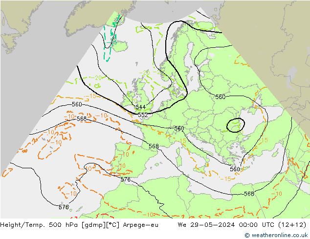 Height/Temp. 500 hPa Arpege-eu Mi 29.05.2024 00 UTC