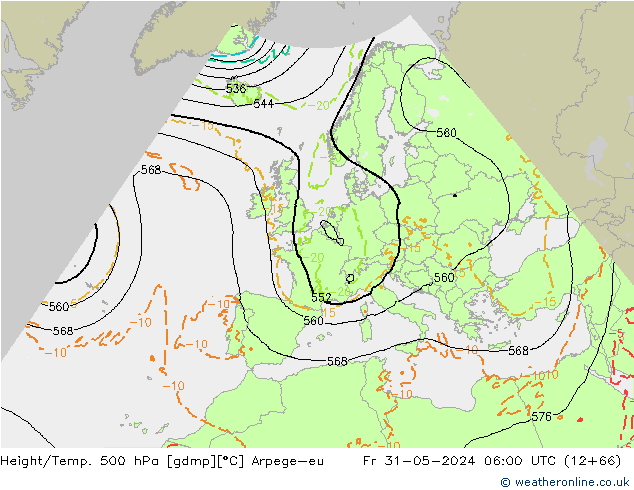 Height/Temp. 500 гПа Arpege-eu пт 31.05.2024 06 UTC