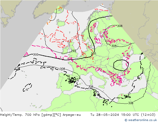 Height/Temp. 700 hPa Arpege-eu  28.05.2024 15 UTC