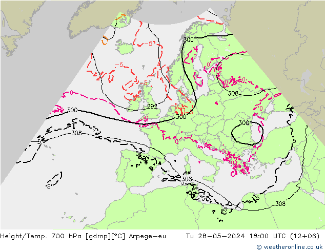 Height/Temp. 700 hPa Arpege-eu Di 28.05.2024 18 UTC