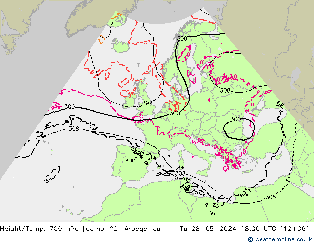 Height/Temp. 700 hPa Arpege-eu Tu 28.05.2024 18 UTC