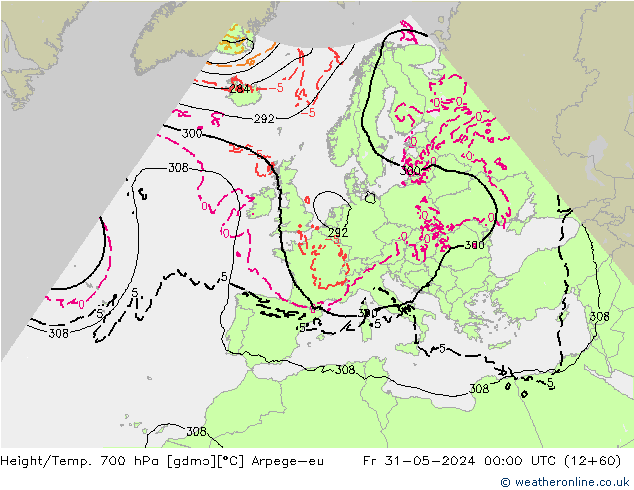 Height/Temp. 700 hPa Arpege-eu pt. 31.05.2024 00 UTC