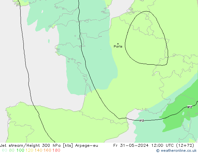 Jet stream/Height 300 hPa Arpege-eu Fr 31.05.2024 12 UTC