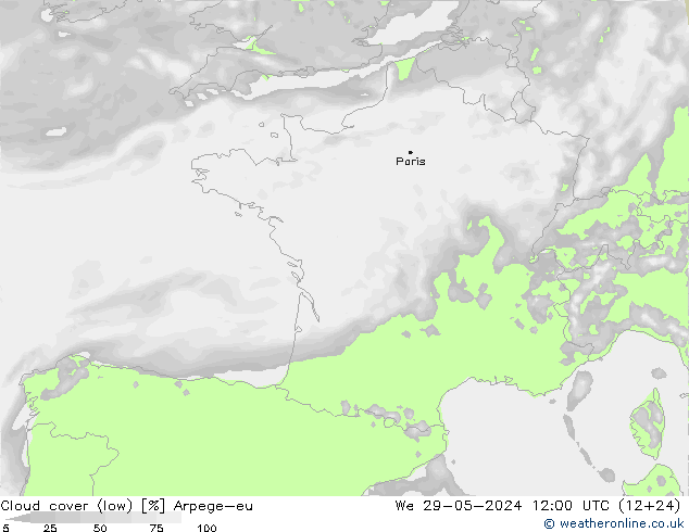 zachmurzenie (niskie) Arpege-eu śro. 29.05.2024 12 UTC