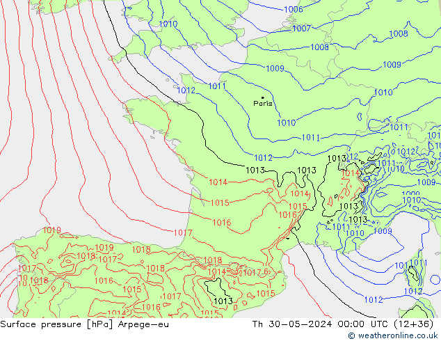 Pressione al suolo Arpege-eu gio 30.05.2024 00 UTC