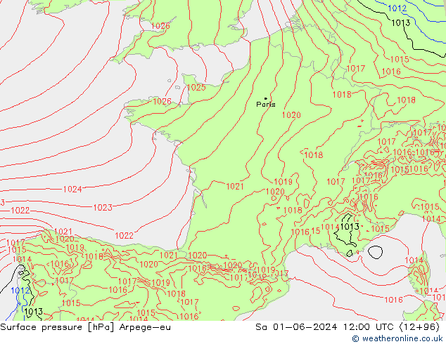 Presión superficial Arpege-eu sáb 01.06.2024 12 UTC