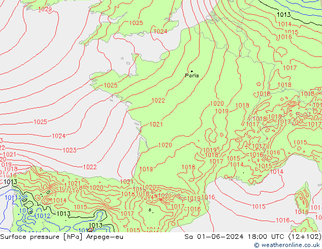 Surface pressure Arpege-eu Sa 01.06.2024 18 UTC