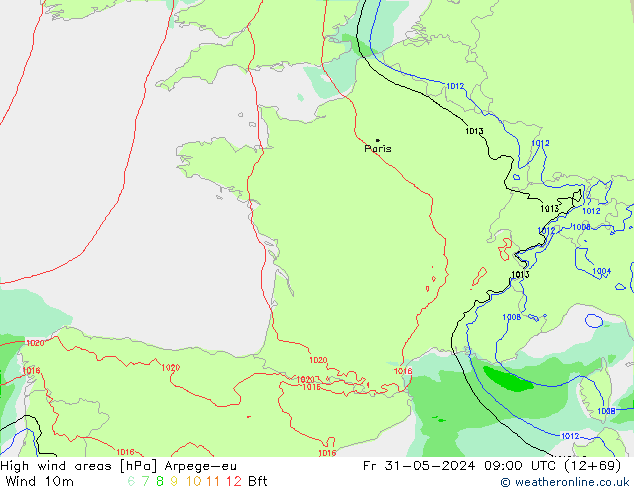 yüksek rüzgarlı alanlar Arpege-eu Cu 31.05.2024 09 UTC