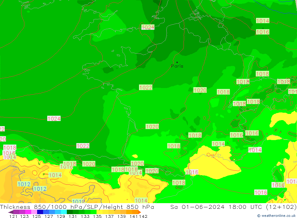 Thck 850-1000 hPa Arpege-eu So 01.06.2024 18 UTC