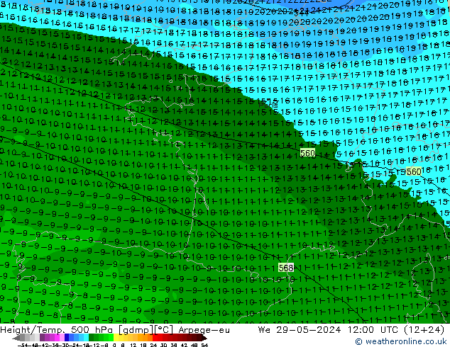 Height/Temp. 500 hPa Arpege-eu śro. 29.05.2024 12 UTC