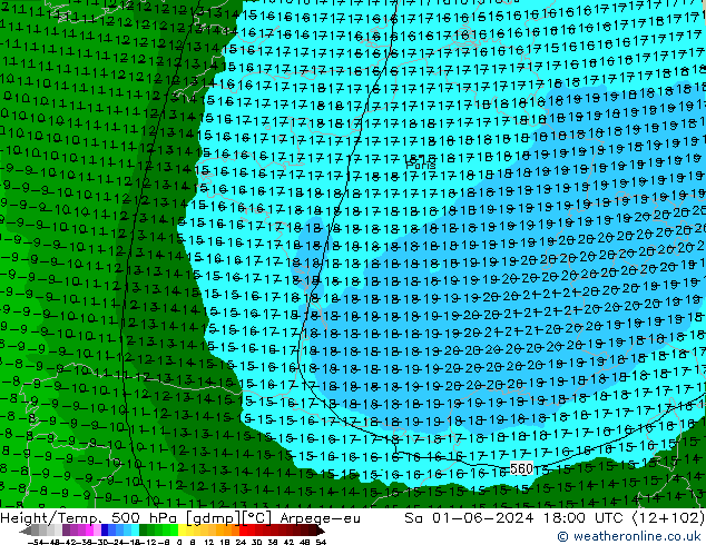 Yükseklik/Sıc. 500 hPa Arpege-eu Cts 01.06.2024 18 UTC