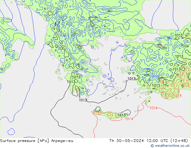 Atmosférický tlak Arpege-eu Čt 30.05.2024 12 UTC