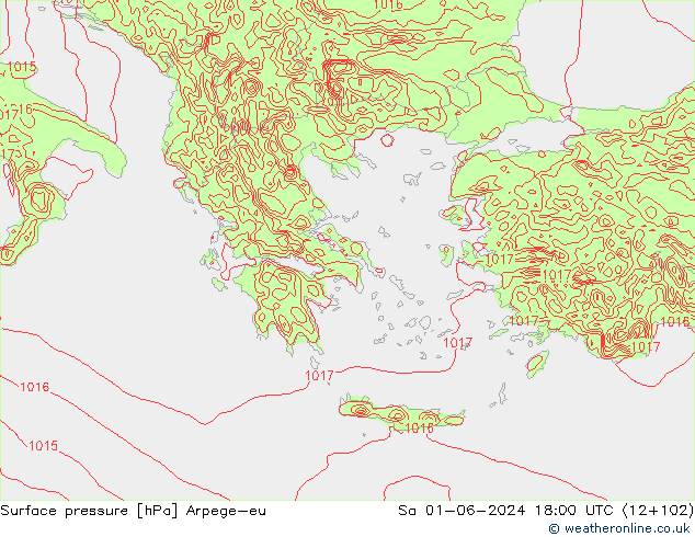 Atmosférický tlak Arpege-eu So 01.06.2024 18 UTC