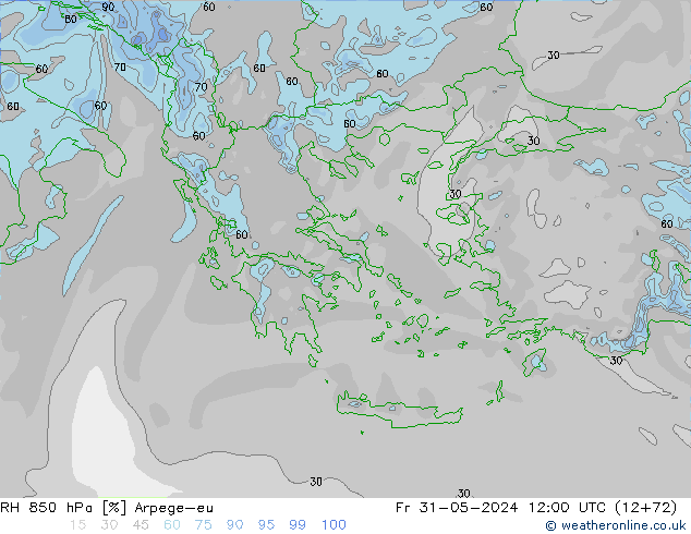 RH 850 hPa Arpege-eu Fr 31.05.2024 12 UTC