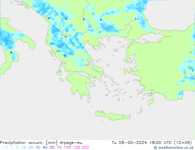 Precipitation accum. Arpege-eu wto. 28.05.2024 18 UTC
