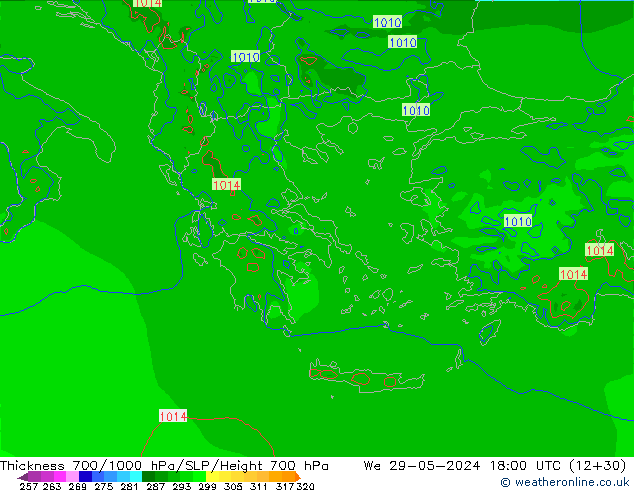 Thck 700-1000 hPa Arpege-eu We 29.05.2024 18 UTC