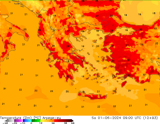 Temperatura (2m) Arpege-eu sáb 01.06.2024 09 UTC