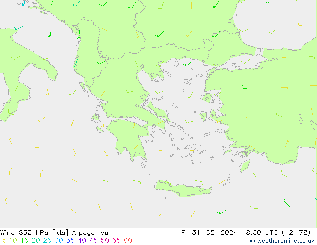 Vento 850 hPa Arpege-eu ven 31.05.2024 18 UTC