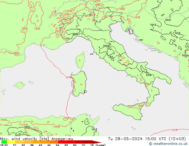 Max. wind velocity Arpege-eu Ter 28.05.2024 15 UTC