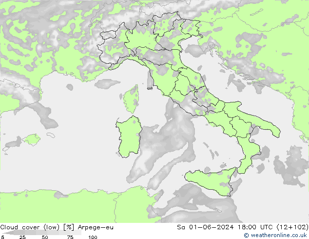 Bewolking (Laag) Arpege-eu za 01.06.2024 18 UTC