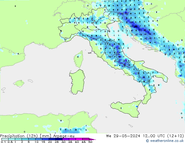 осадки (12h) Arpege-eu ср 29.05.2024 00 UTC