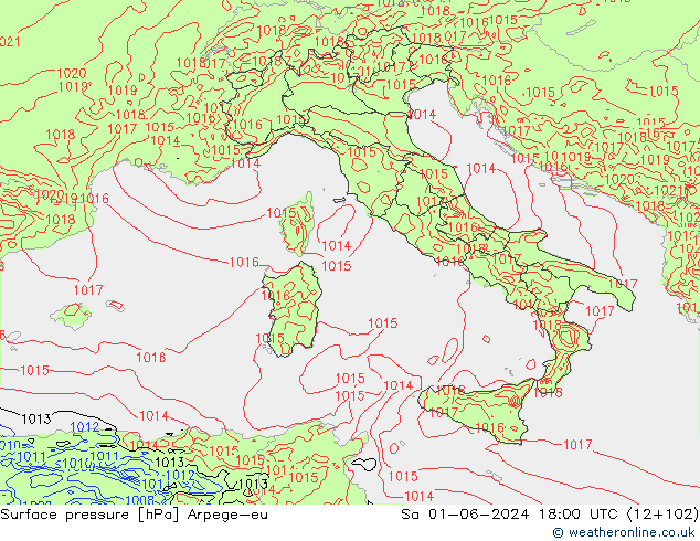 Atmosférický tlak Arpege-eu So 01.06.2024 18 UTC