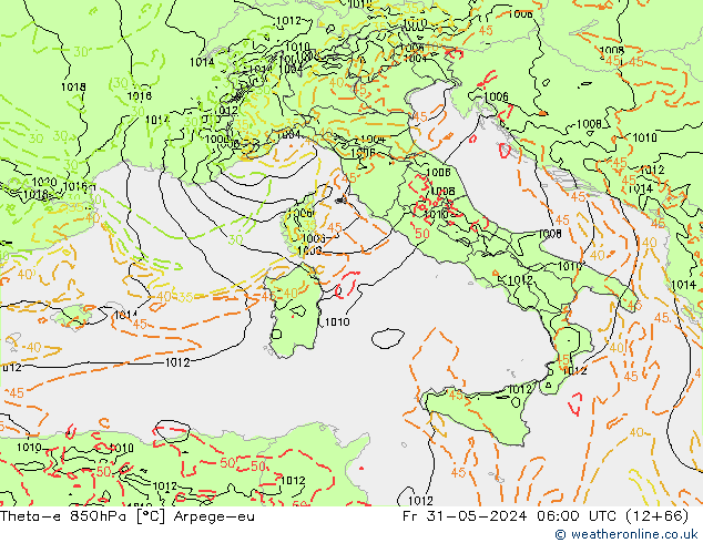 Theta-e 850hPa Arpege-eu Sex 31.05.2024 06 UTC