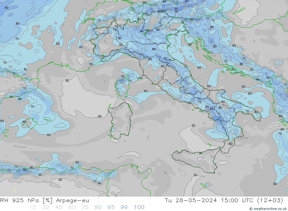 RH 925 hPa Arpege-eu Di 28.05.2024 15 UTC