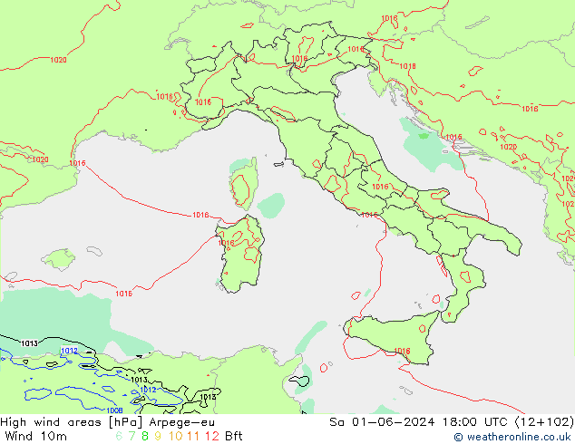 High wind areas Arpege-eu Sa 01.06.2024 18 UTC