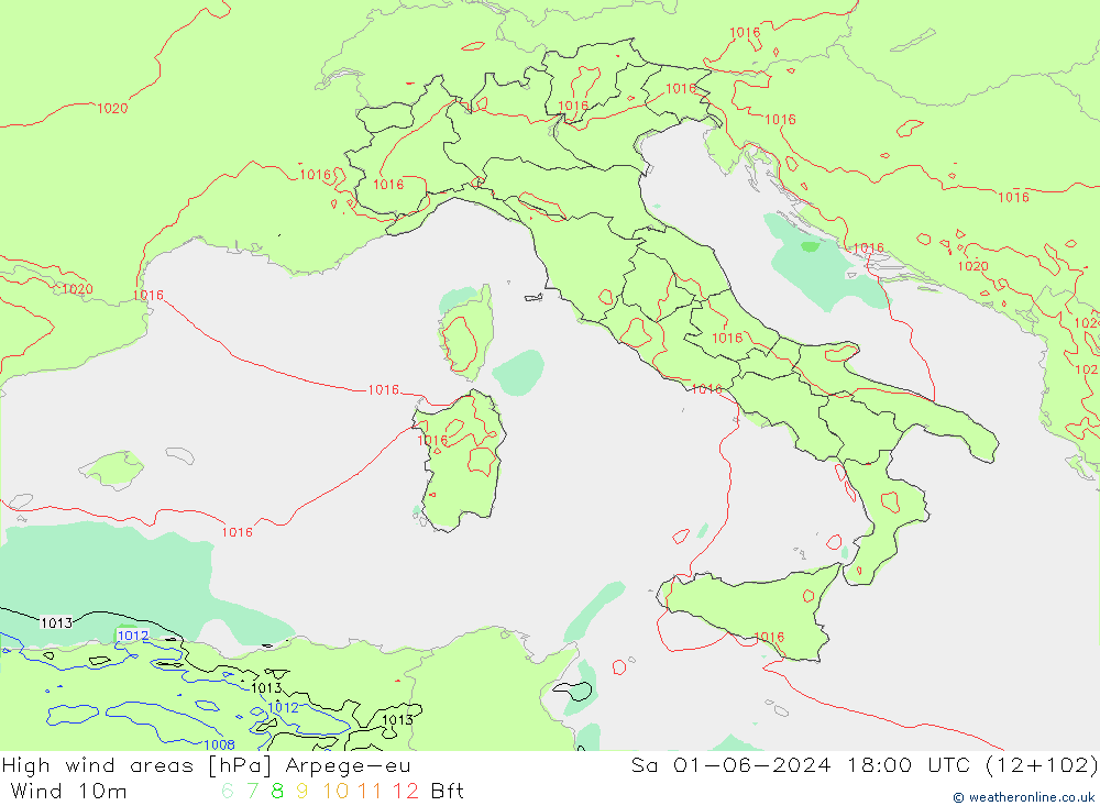 yüksek rüzgarlı alanlar Arpege-eu Cts 01.06.2024 18 UTC