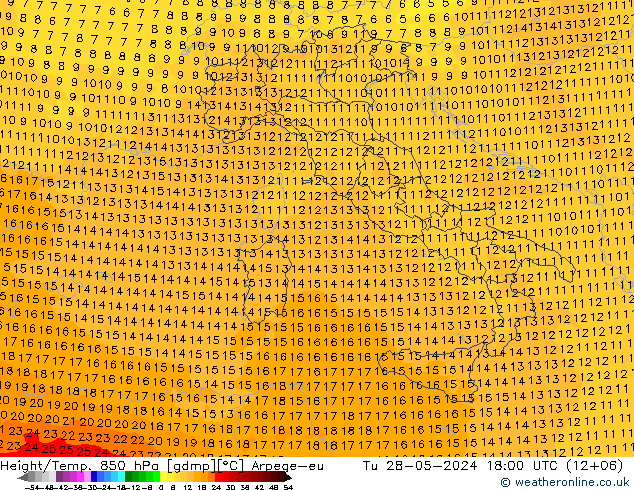 Height/Temp. 850 hPa Arpege-eu mar 28.05.2024 18 UTC