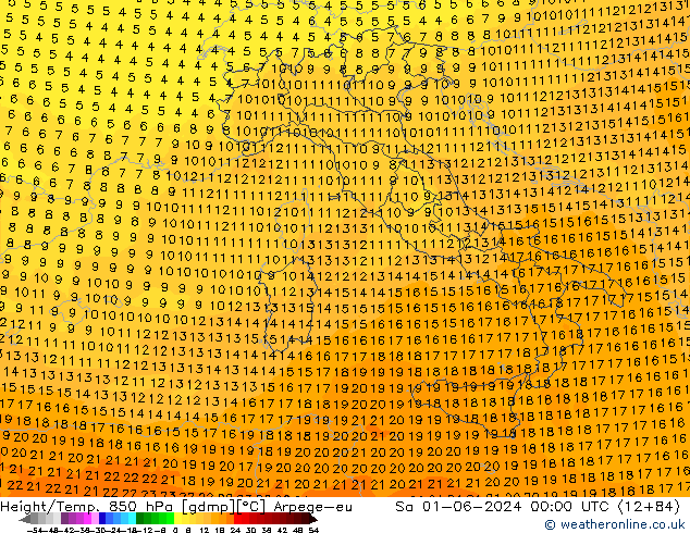 Yükseklik/Sıc. 850 hPa Arpege-eu Cts 01.06.2024 00 UTC