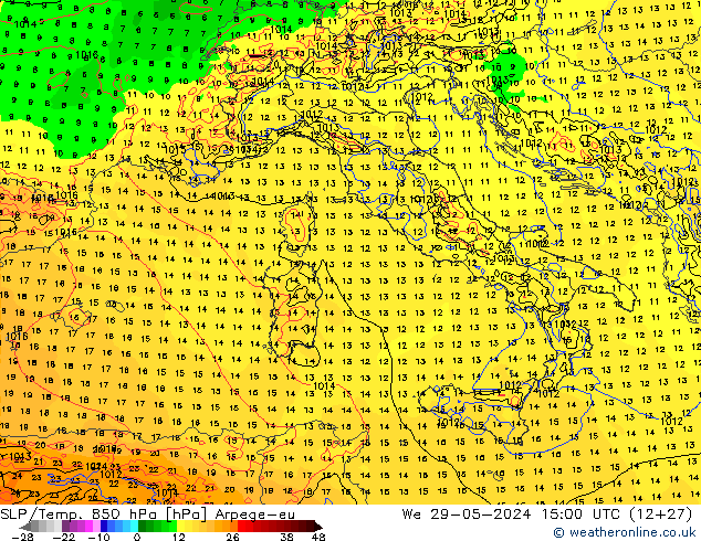 SLP/Temp. 850 hPa Arpege-eu  29.05.2024 15 UTC