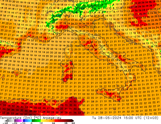 Temperature (2m) Arpege-eu Út 28.05.2024 15 UTC