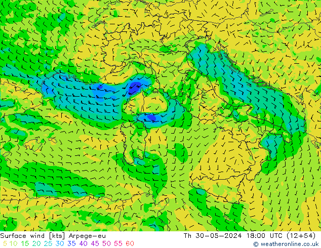 Surface wind Arpege-eu Th 30.05.2024 18 UTC