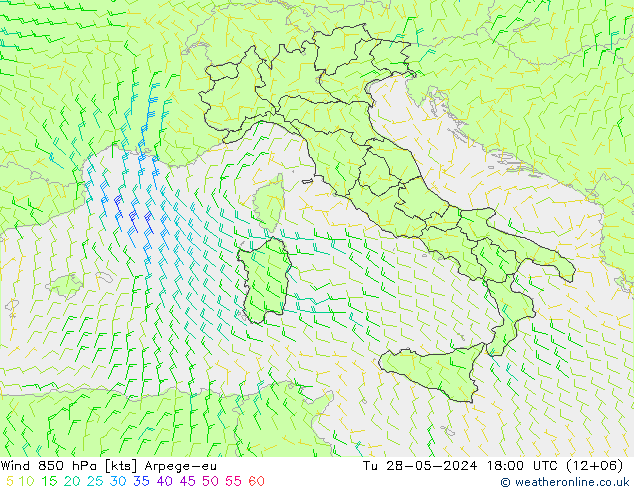 Wind 850 hPa Arpege-eu di 28.05.2024 18 UTC